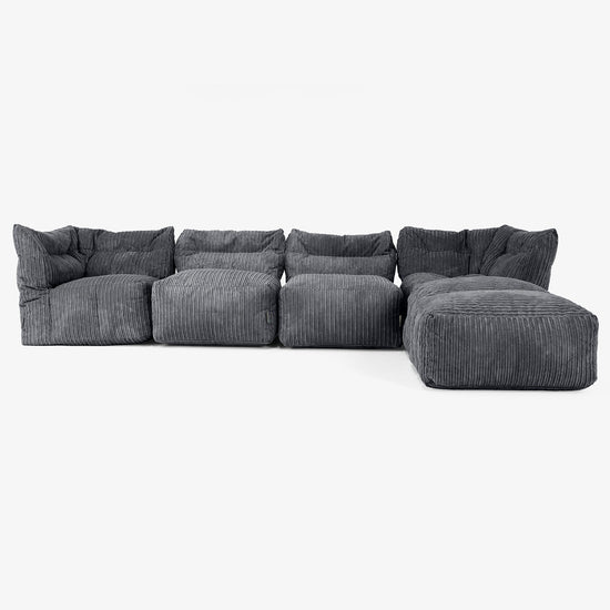 4-istuttava Modulaarinen Sohva Chaise Longuella - Vakosametti Musta 01