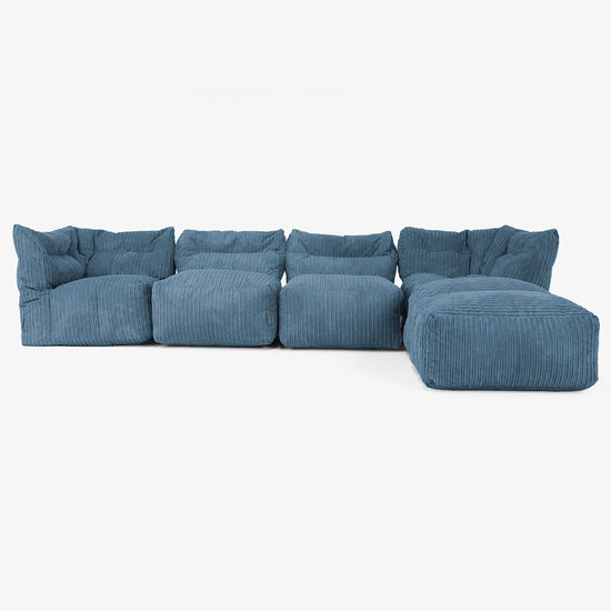 4-istuttava Modulaarinen Sohva Chaise Longuella - Vakosametti Laivastonsininen 01