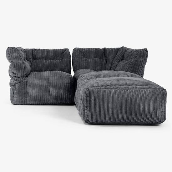 2-istuttava Modulaarinen Sohva Chaise Longuella - Vakosametti Musta 01