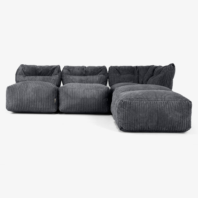 3-istuttava Modulaarinen Sohva Chaise Longuella, ilman Käsinojia - Vakosametti Musta 01
