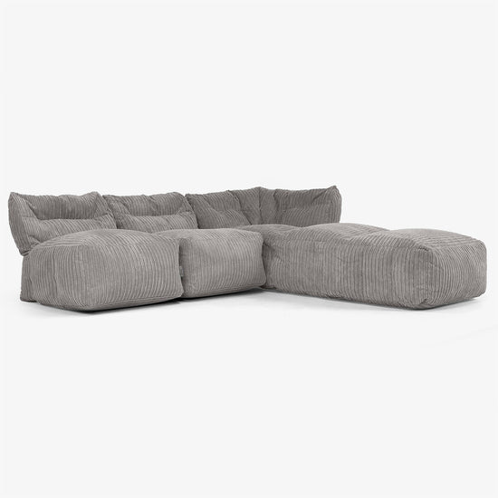 3-istuttava Modulaarinen Sohva Chaise Longuella, ilman Käsinojia - Vakosametti Grafiitti 02