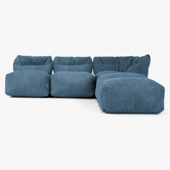 3-istuttava Modulaarinen Sohva Chaise Longuella, ilman Käsinojia - Vakosametti Laivastonsininen 01