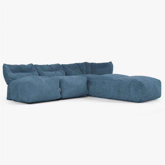 3-istuttava Modulaarinen Sohva Chaise Longuella, ilman Käsinojia - Vakosametti Laivastonsininen 02