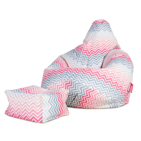 LOUNGE PUG®, Rahi Jakkara, Säkkituoli, Geometrinen Tulosta Vaaleanpunainen Chevron