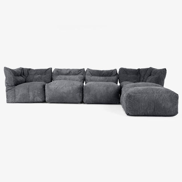 4-istuttava Modulaarinen Sohva Chaise Longuella - Vakosametti Musta 01