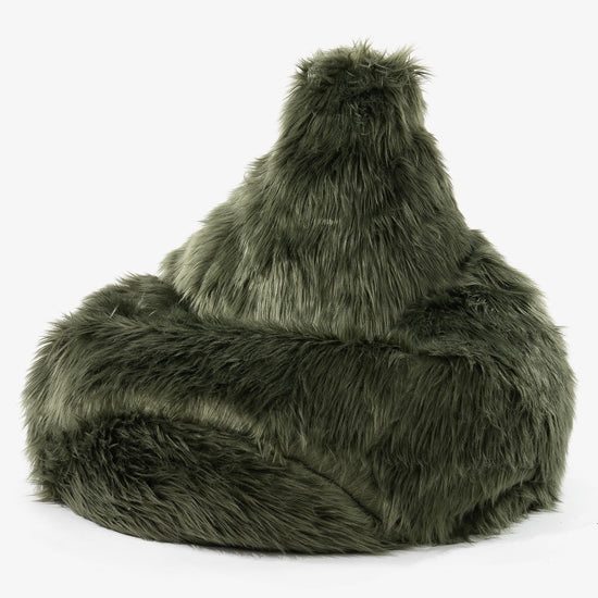 Säkkituoli Lepotuoli - Mongolialainen Tekoturkis Salviavihreä 01