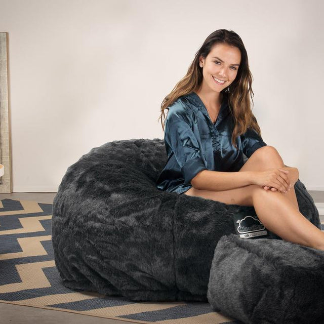 LOUNGE PUG, CloudSac 510 XL - X Suuri Muistivaahtotäytteinen Säkkituoli (UUSI MALLI) - Tekoturkis Musta
