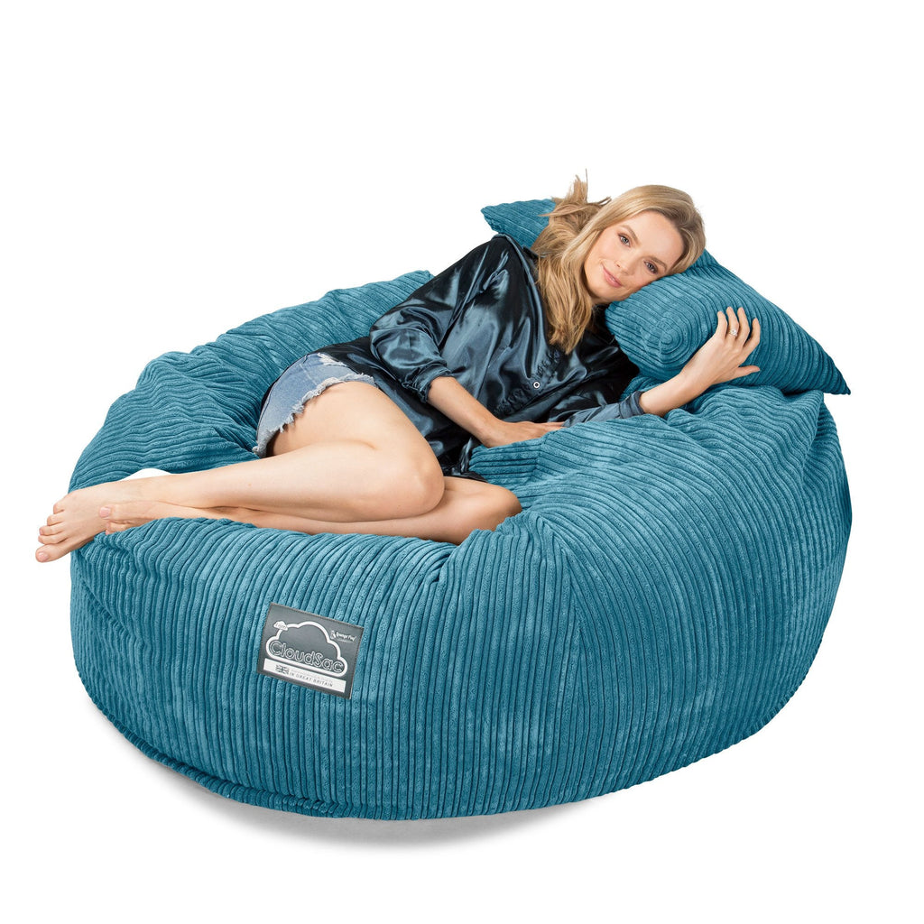 LOUNGE PUG, CloudSac 1010 XXL - Jättisuuri Muistivaahtotäytteinen XXL Säkkituolisohva (UUSI MALLI) - Vakosametti Turkoosi