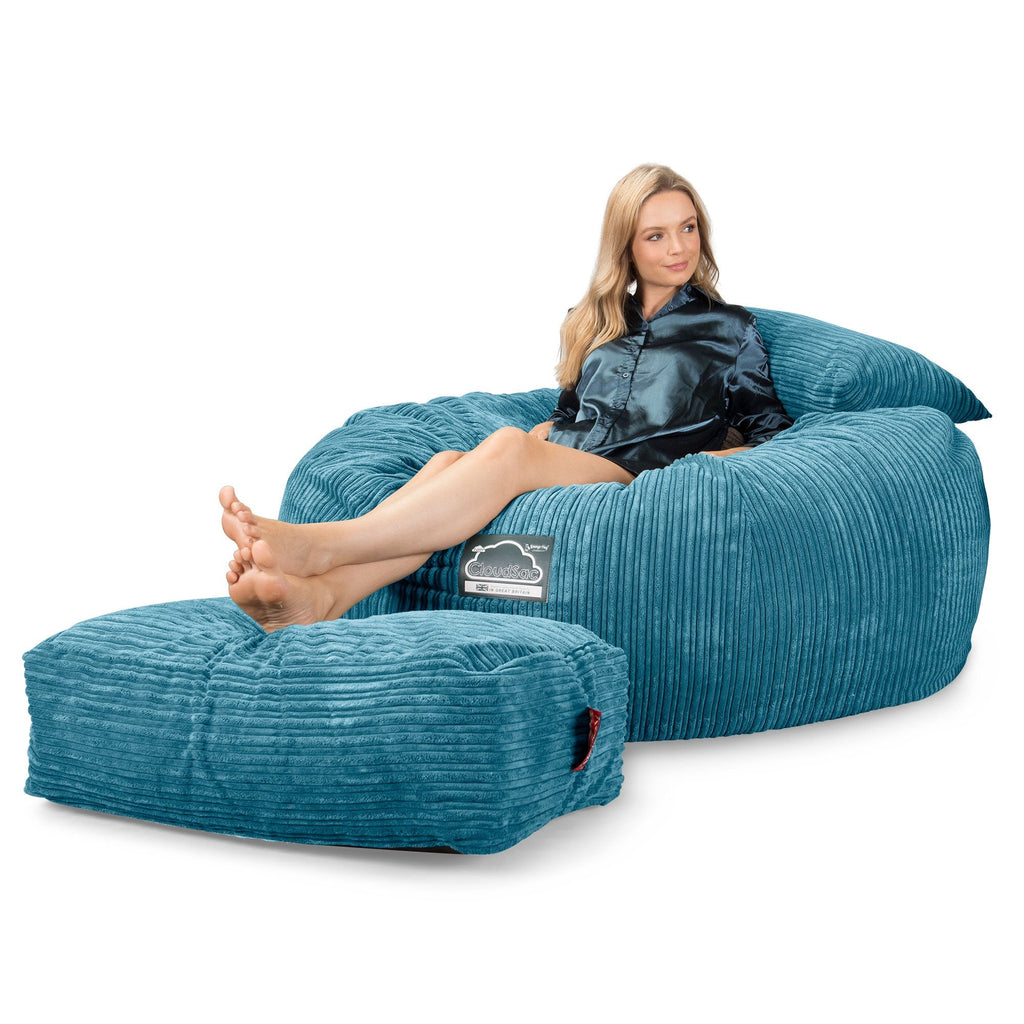 LOUNGE PUG, CloudSac 1010 XXL - Jättisuuri Muistivaahtotäytteinen XXL Säkkituolisohva (UUSI MALLI) - Vakosametti Turkoosi