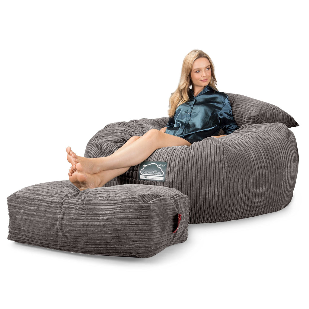 LOUNGE PUG, CloudSac 1010 XXL - Jättisuuri Muistivaahtotäytteinen XXL Säkkituolisohva (UUSI MALLI) - Vakosametti Grafiitti