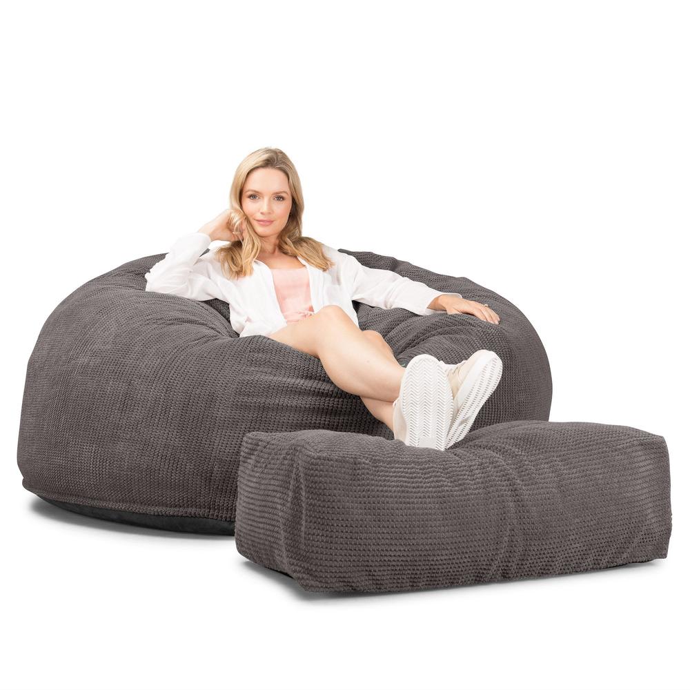 LOUNGE PUG, CloudSac 1010 XXL - Jättisuuri Muistivaahtotäytteinen XXL Säkkituolisohva (UUSI MALLI) - Pompula Hiilen harmaa