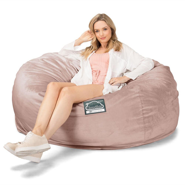 LOUNGE PUG, CloudSac 1010 XXL - Jättisuuri Muistivaahtotäytteinen XXL Säkkituolisohva (UUSI MALLI) - Sametti Vaaleanpunainen