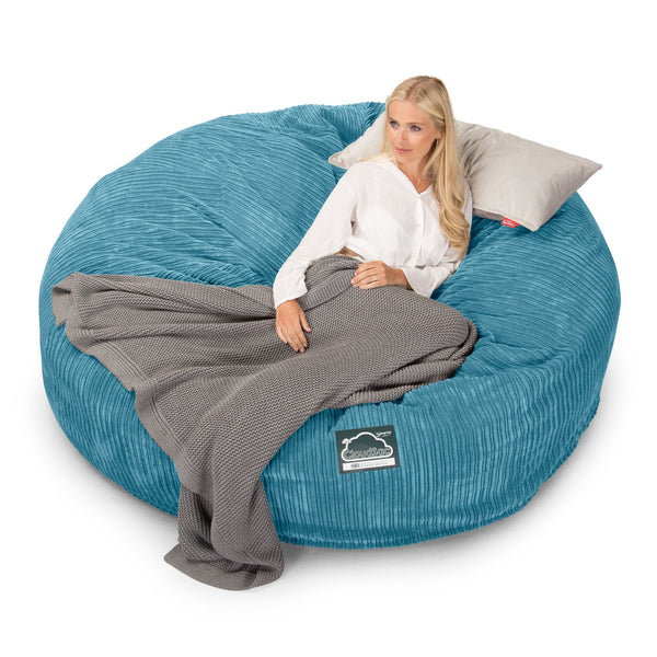 LOUNGE PUG, CloudSac 3000 XXL - Jättisuuri Muistivaahtotäytteinen Säkkituolisohva - Vakosametti Turkoosi