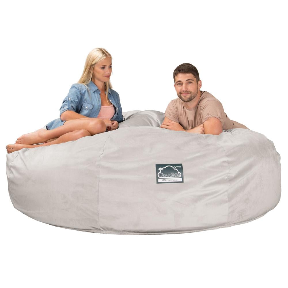 LOUNGE PUG, CloudSac 3000 XXL - Jättisuuri Muistivaahtotäytteinen Säkkituolisohva - Sametti Hopea
