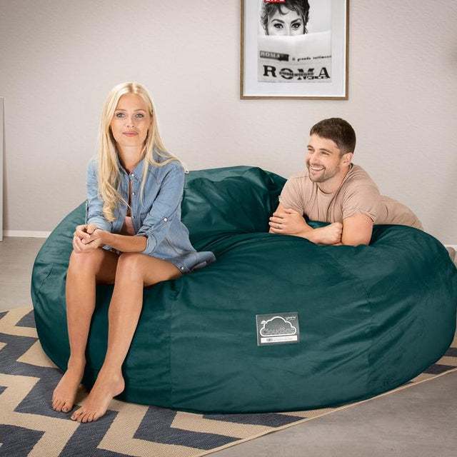 LOUNGE PUG, CloudSac 3000 XXL - Jättisuuri Muistivaahtotäytteinen Säkkituolisohva - Sametti Turkoosi