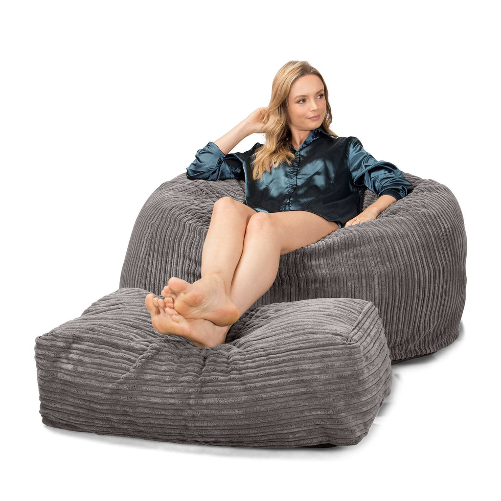 LOUNGE PUG, CloudSac 510 XL - X Suuri Muistivaahtotäytteinen Säkkituoli (UUSI MALLI) - Vakosametti Grafiitti