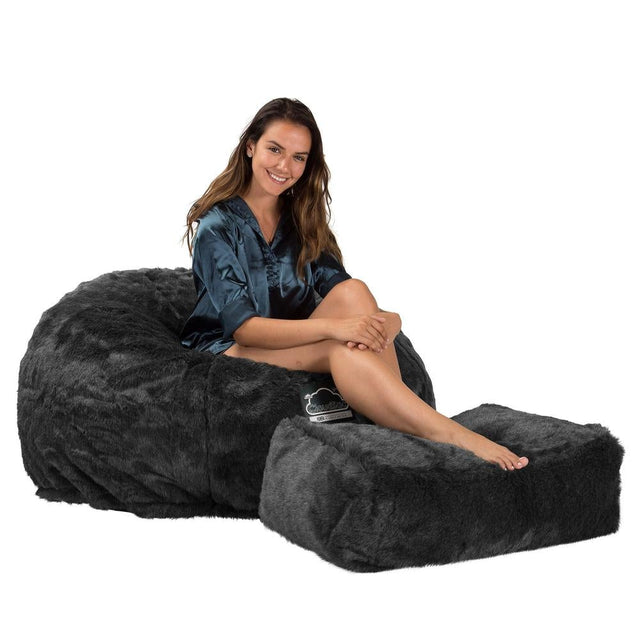 LOUNGE PUG, CloudSac 510 XL - X Suuri Muistivaahtotäytteinen Säkkituoli (UUSI MALLI) - Tekoturkis Musta