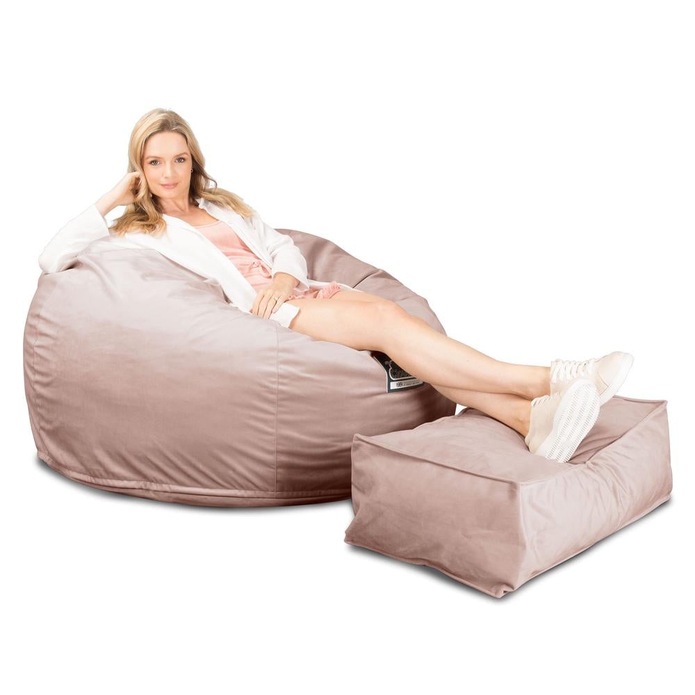 LOUNGE PUG, CloudSac 510 XL - X Suuri Muistivaahtotäytteinen Säkkituoli (UUSI MALLI) - Sametti Vaaleanpunainen