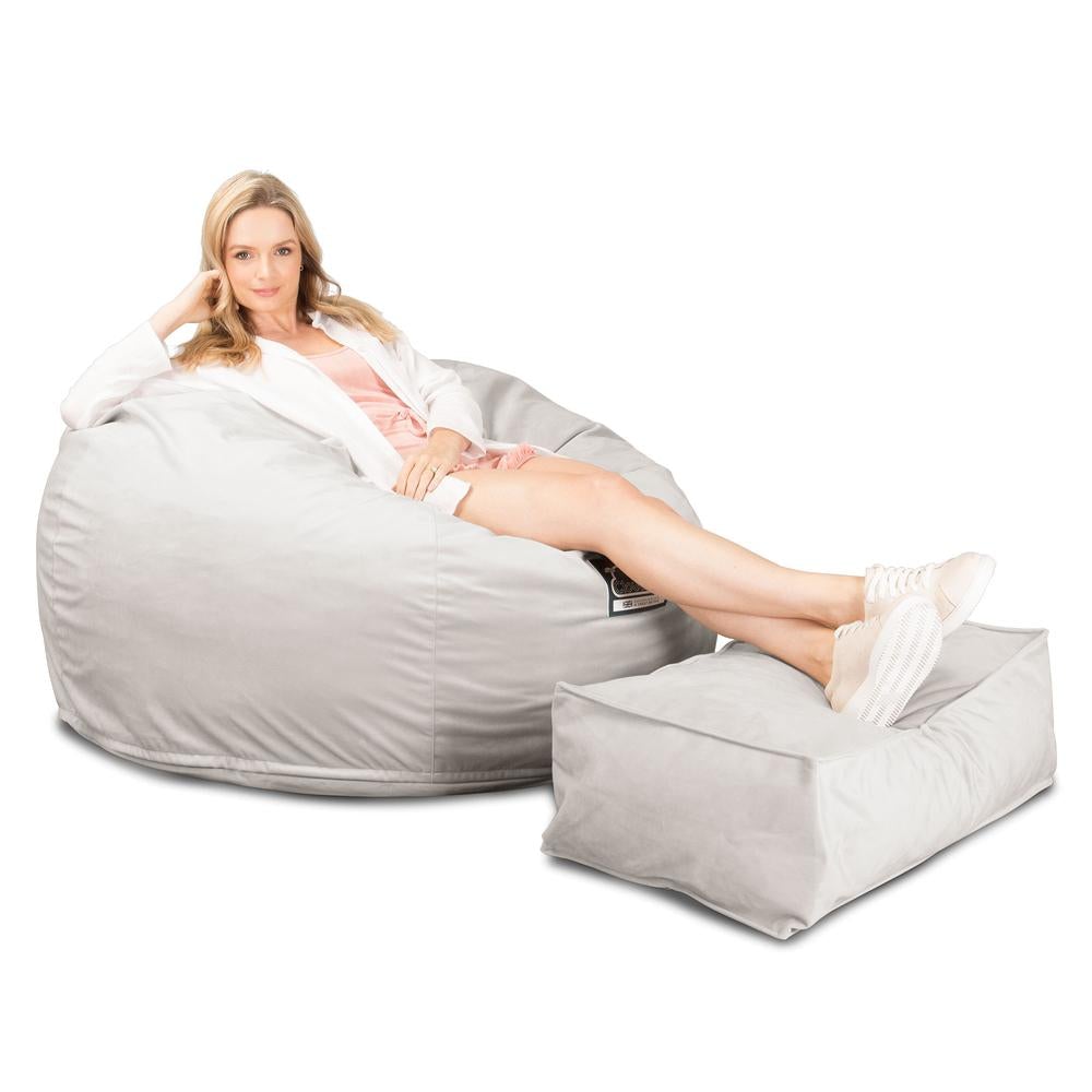 LOUNGE PUG, CloudSac 510 XL - X Suuri Muistivaahtotäytteinen Säkkituoli (UUSI MALLI) - Sametti Hopea