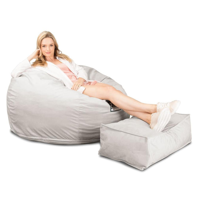 LOUNGE PUG, CloudSac 510 XL - X Suuri Muistivaahtotäytteinen Säkkituoli (UUSI MALLI) - Sametti Hopea