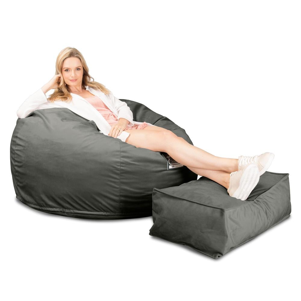 LOUNGE PUG, CloudSac 510 XL - X Suuri Muistivaahtotäytteinen Säkkituoli (UUSI MALLI) - Sametti Grafiitti