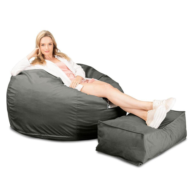 LOUNGE PUG, CloudSac 510 XL - X Suuri Muistivaahtotäytteinen Säkkituoli (UUSI MALLI) - Sametti Grafiitti