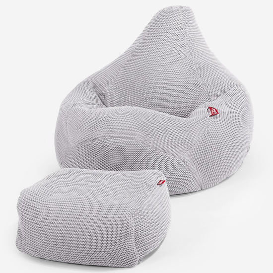 LOUNGE PUG®, Säkkituoli Lepotuoli, Tuoli, Mukautuva Neulottu Vaalean harmaa