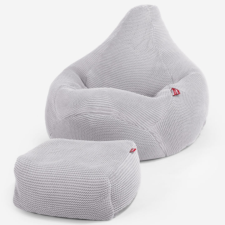 LOUNGE PUG®, Säkkituoli Lepotuoli, Tuoli, Mukautuva Neulottu Vaalean harmaa