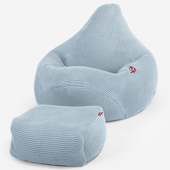LOUNGE PUG®, Säkkituoli Lepotuoli, Tuoli, Mukautuva Neulottu Sumuinen sininen