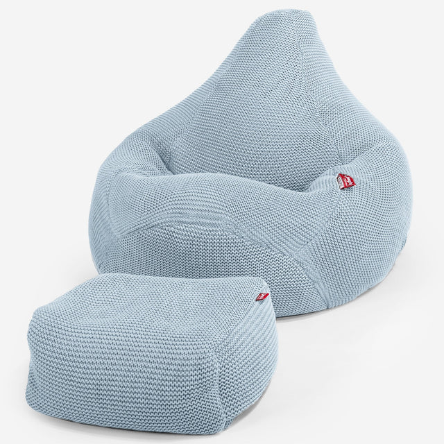 LOUNGE PUG®, Säkkituoli Lepotuoli, Tuoli, Mukautuva Neulottu Sumuinen sininen
