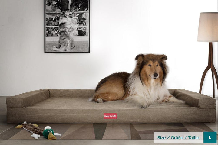 Mighty Bark, The Bench, Ortopedinen Muistivaahtotäytteinen Koiran Sänky, Kivipesty Denim-kangas Khaki