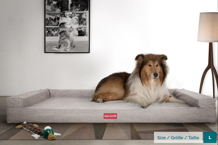 Mighty Bark, The Bench, Ortopedinen Muistivaahtotäytteinen Koiran Sänky, Kivipesty Denim-kangas Harmaa
