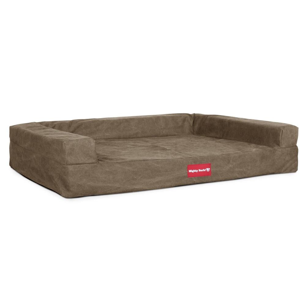 Mighty Bark, The Bench, Ortopedinen Muistivaahtotäytteinen Koiran Sänky, Kivipesty Denim-kangas Khaki