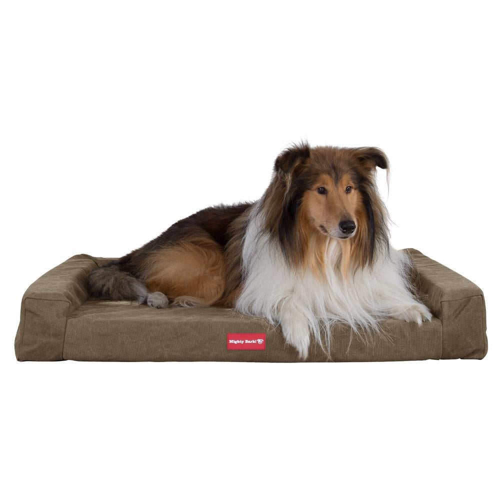 Mighty Bark, The Bench, Ortopedinen Muistivaahtotäytteinen Koiran Sänky, Kivipesty Denim-kangas Khaki