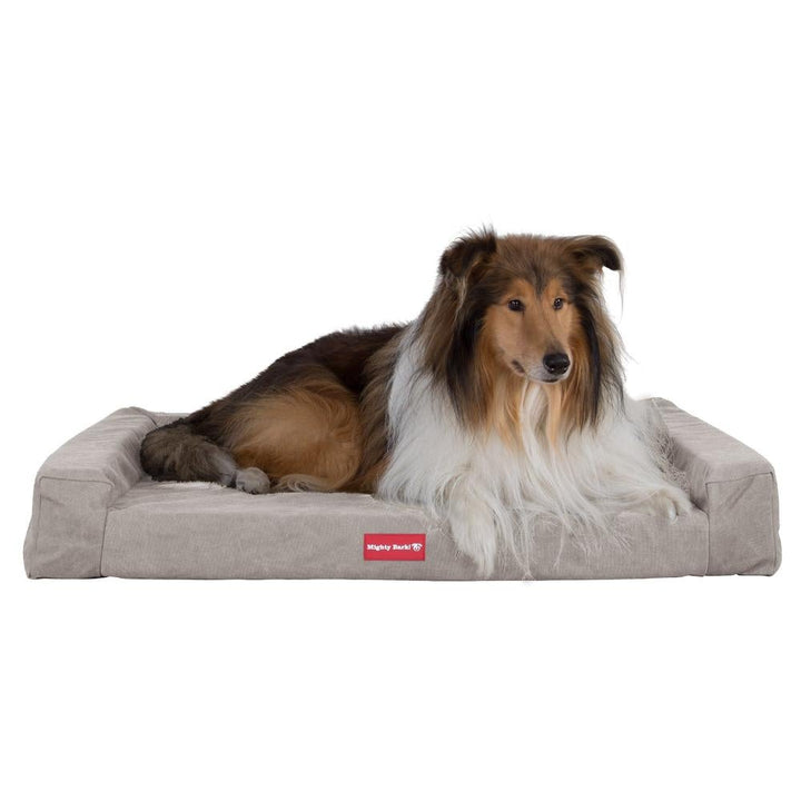 Mighty Bark, The Bench, Ortopedinen Muistivaahtotäytteinen Koiran Sänky, Kivipesty Denim-kangas Harmaa