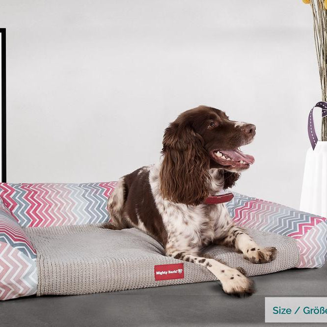 Mighty Bark, The Sofa, Ortopedinen Muistivaahtotäytteinen Koiran Sohvasänky, Geometrinen Tulosta Vaaleanpunainen Chevron