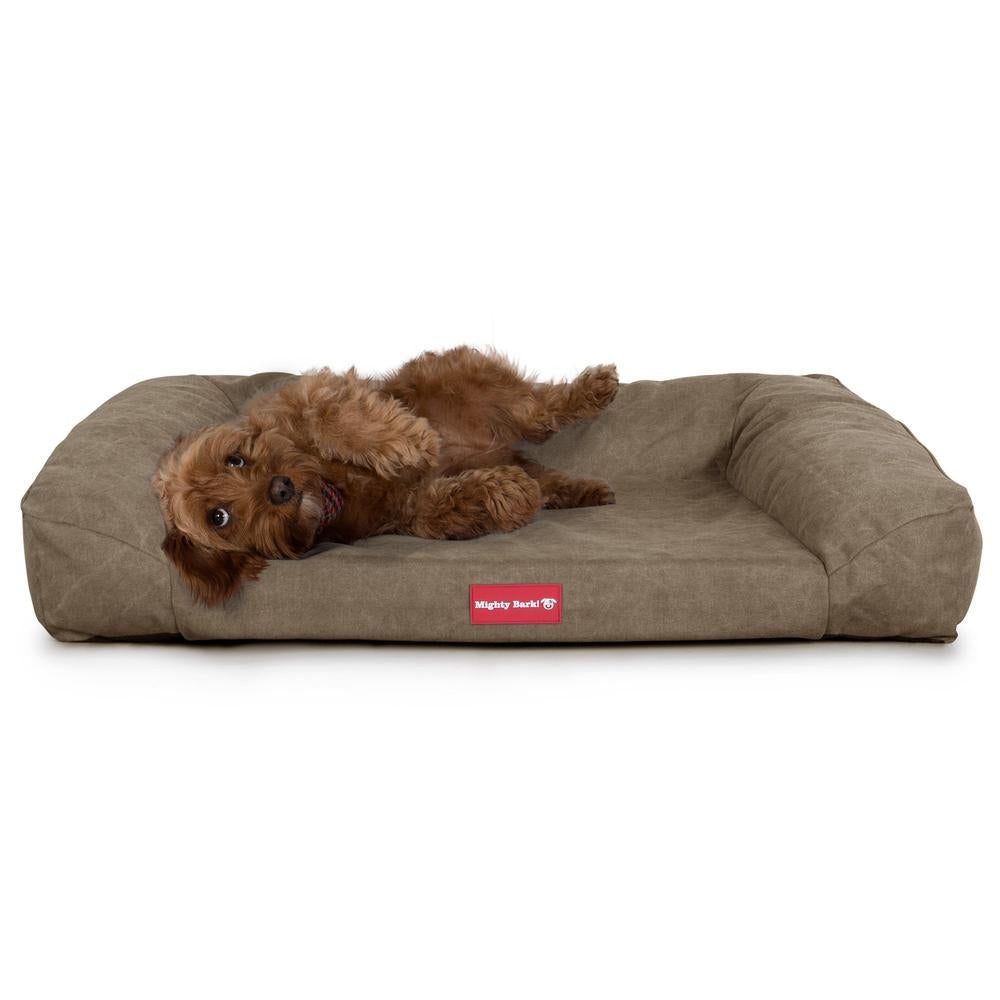 Mighty Bark, The Sofa, Ortopedinen Muistivaahtotäytteinen Koiran Sohvasänky, Kivipesty Denim-kangas Khaki