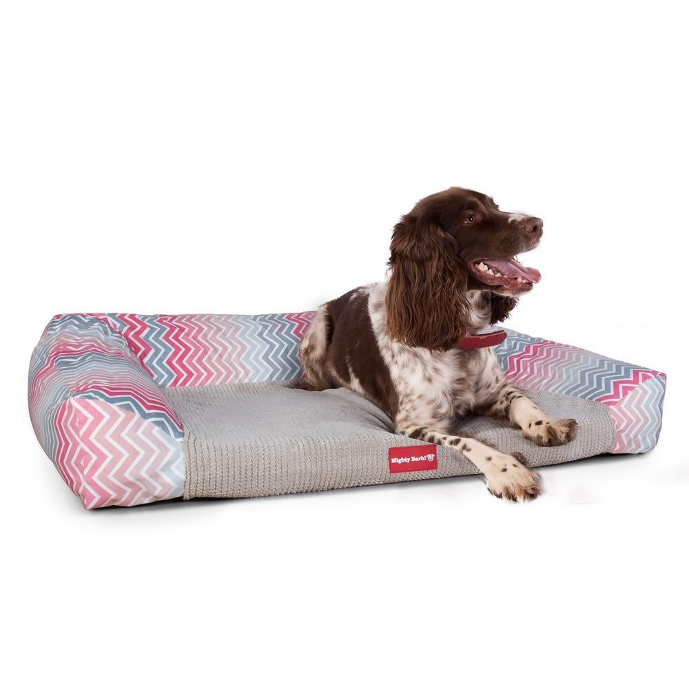 Mighty Bark, The Sofa, Ortopedinen Muistivaahtotäytteinen Koiran Sohvasänky, Geometrinen Tulosta Vaaleanpunainen Chevron