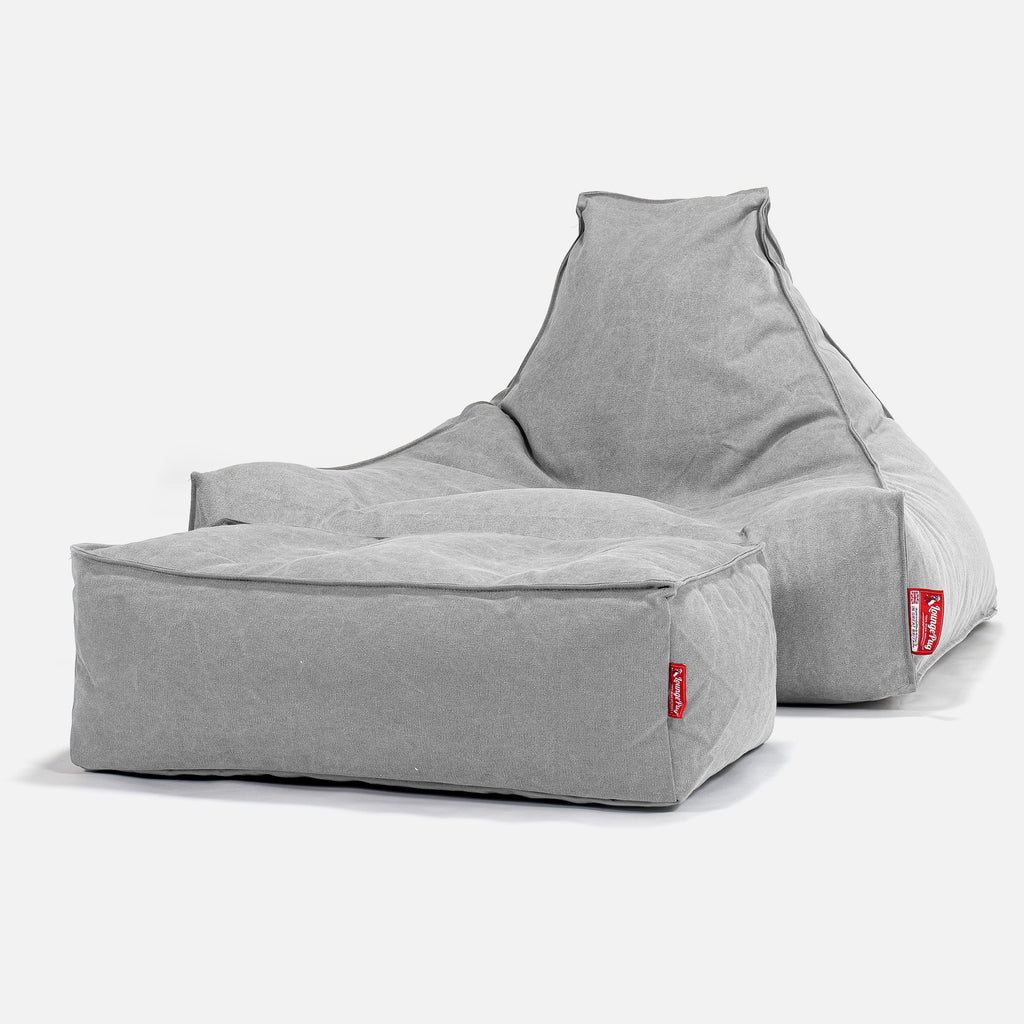 Lounge-Säkkituoli - Kivipesty Denim-kangas Harmaa 02
