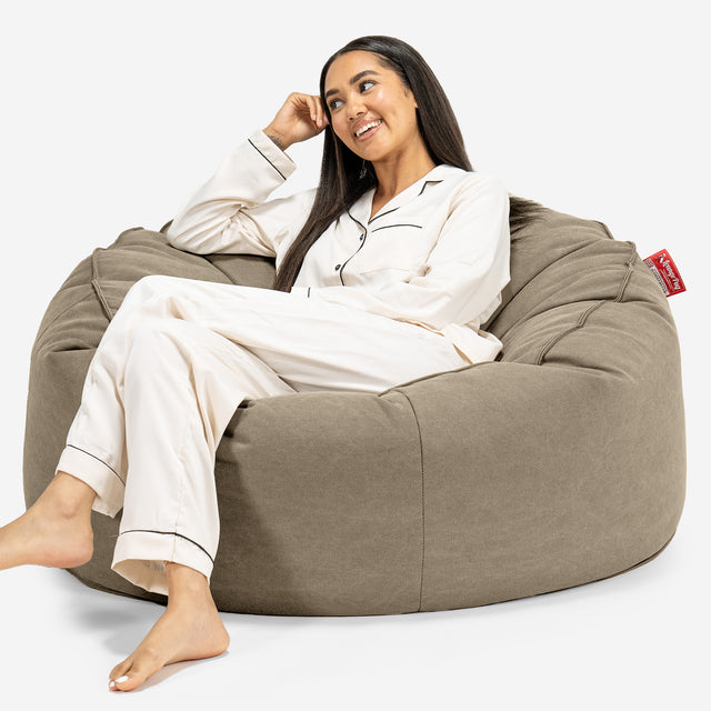 Säkkituoli Sohva 'Mammutti' - Kivipesty Denim-kangas Khaki 01