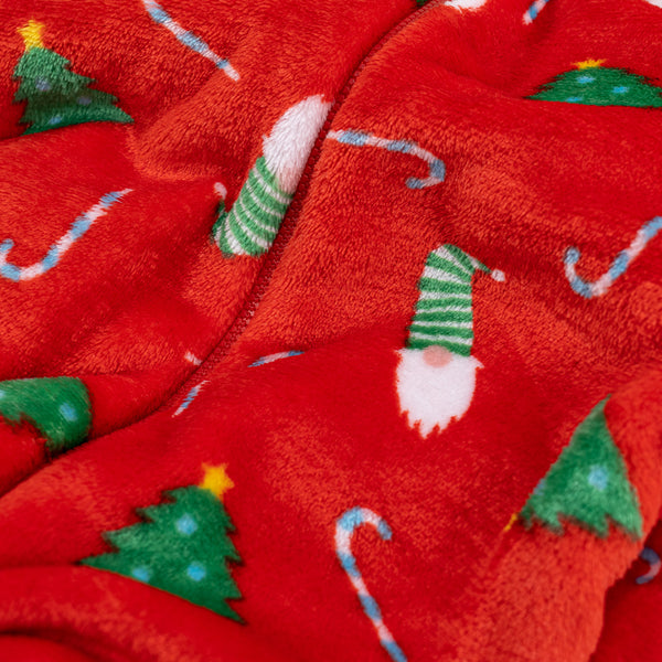 Miesten fleece-haalari - Punainen Jouluinen Painatus Fabric Close-up Image