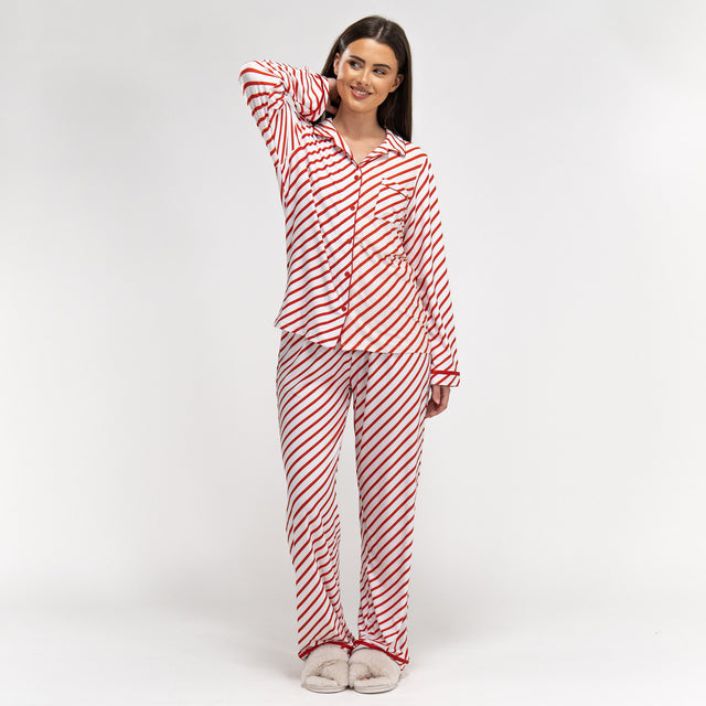 Naisten Trikoopyjama - Karkkitangon Raita 01