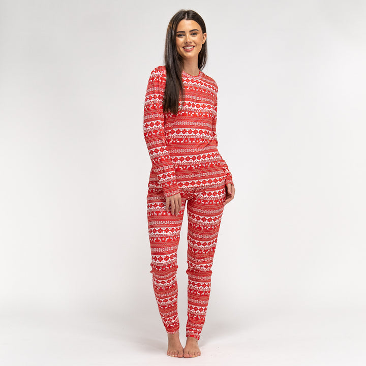 Naisten Trikoopyjama - Punainen Fair Isle 01
