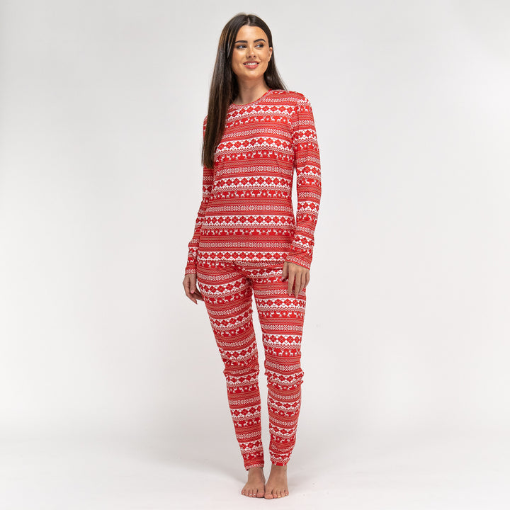 Naisten Trikoopyjama - Punainen Fair Isle 02