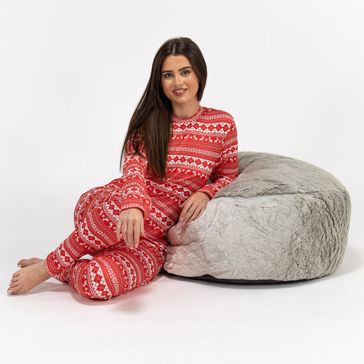 Naisten Trikoopyjama - Punainen Fair Isle 04