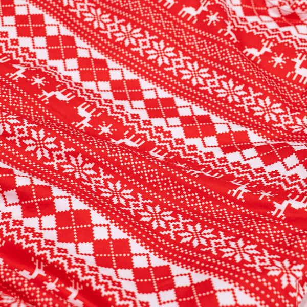 Naisten Trikoopyjama - Punainen Fair Isle Fabric Close-up Image